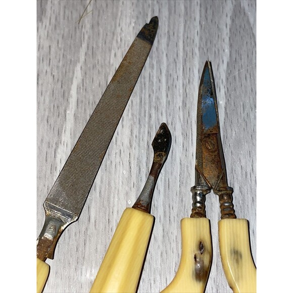 Vintage 1940s French Ivory Celluloid Vanity Dresser Set Lot Flawed. See Picture - Picture 10 of 16